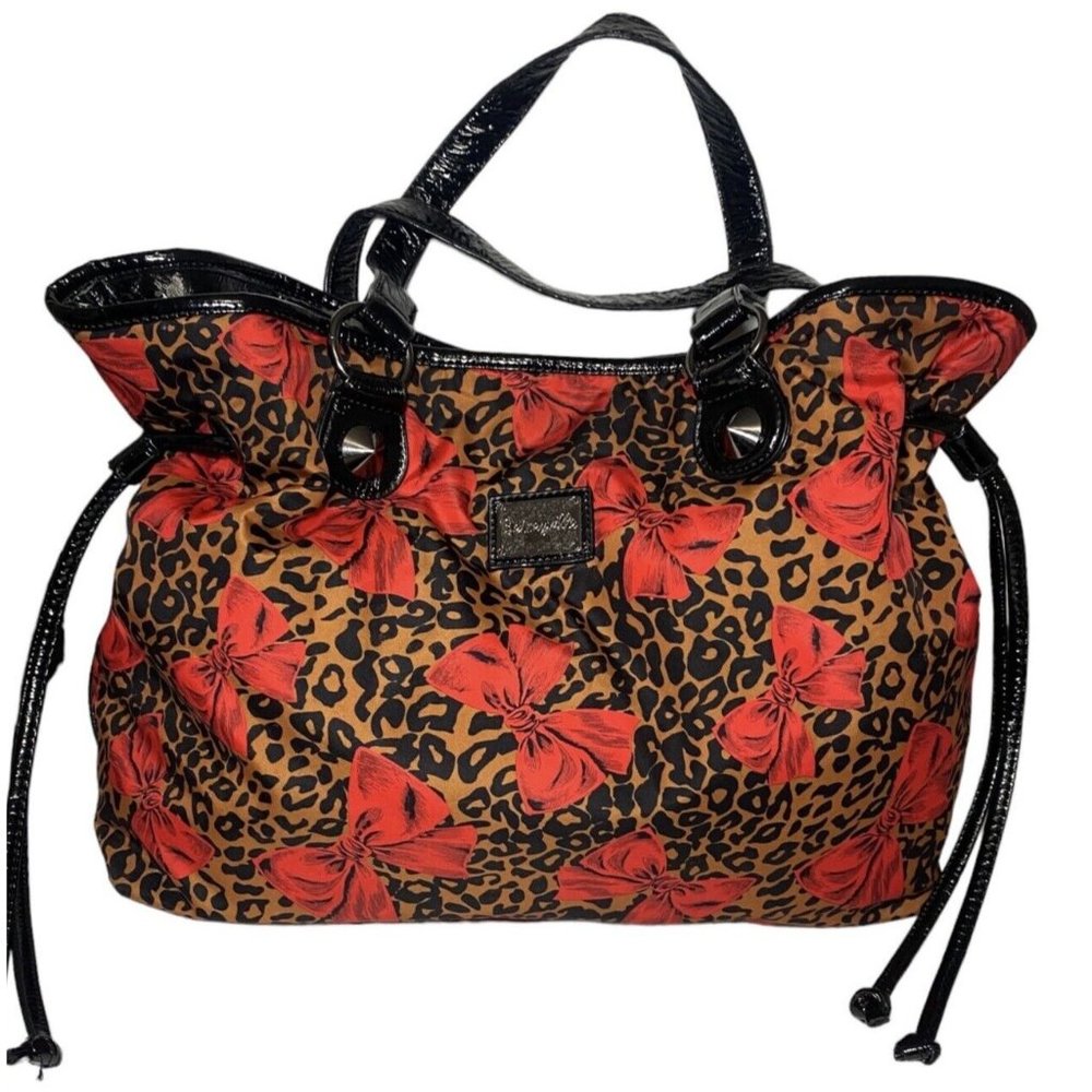 Betsey Johnson BETSEYVILLE Cheetah Print Red Bow Bag drawstring bag